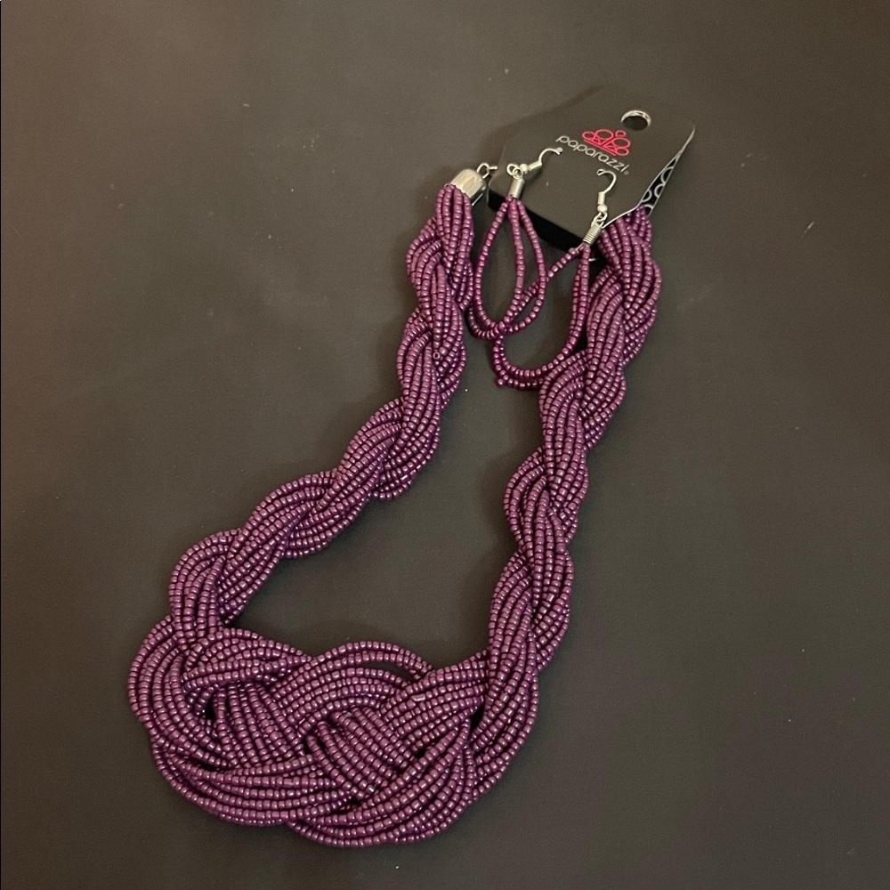 Paparazzi Twisted Purple Beaded Necklace Set